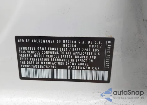 2018 Volkswagen Golf Sportwagen Tsi S/Tsi Se z USA, uszkodzony, nr VIN 3VWD17AU3JM752795